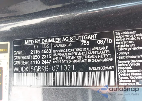 2011 Mercedes-Benz E 350 from USA, damaged, VIN WDDKJ5GB9BF071021